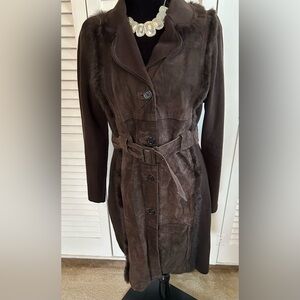 Vintage style suede and sweater overcoat